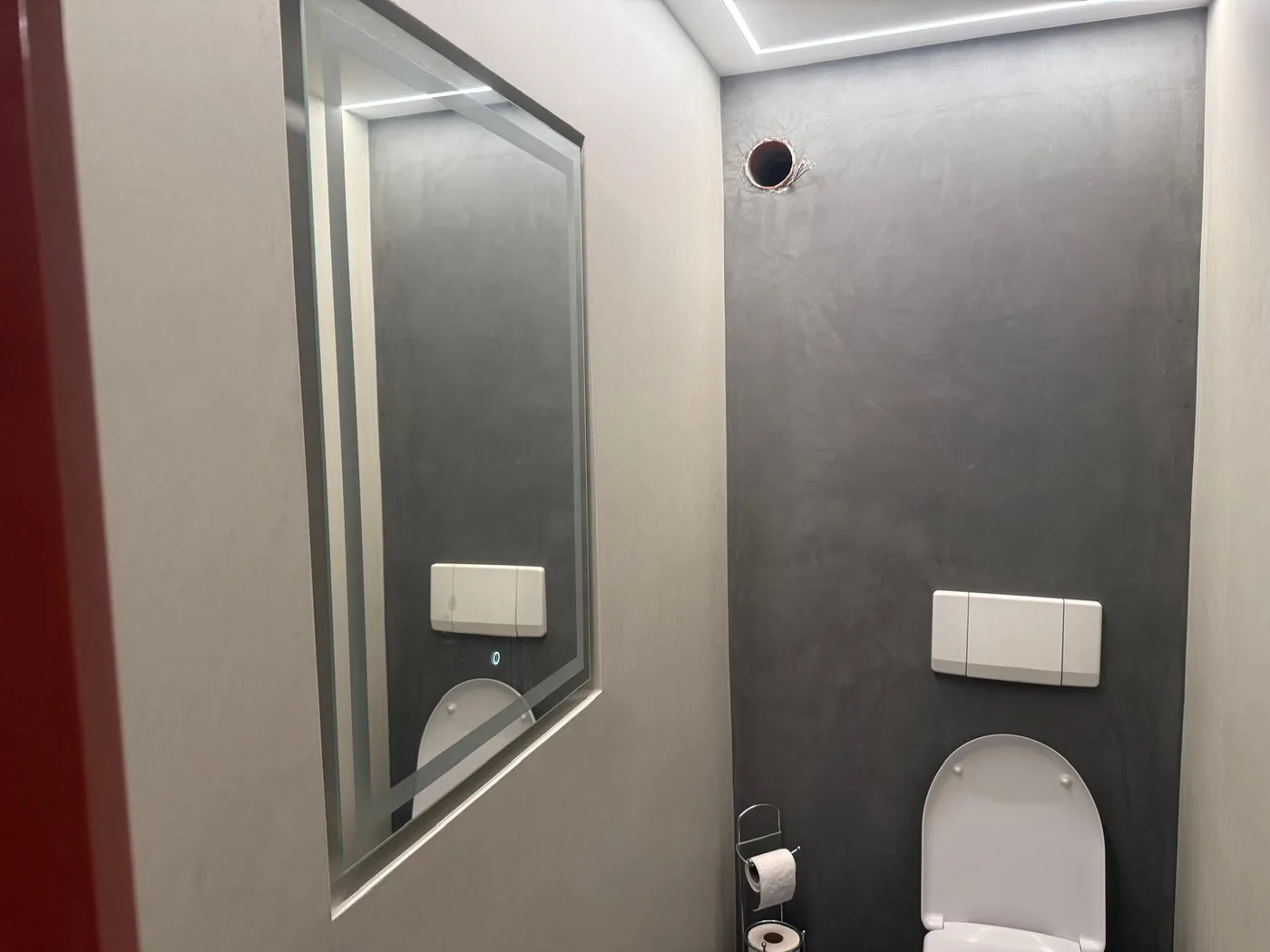 WC finition béton ciré et miroir LED